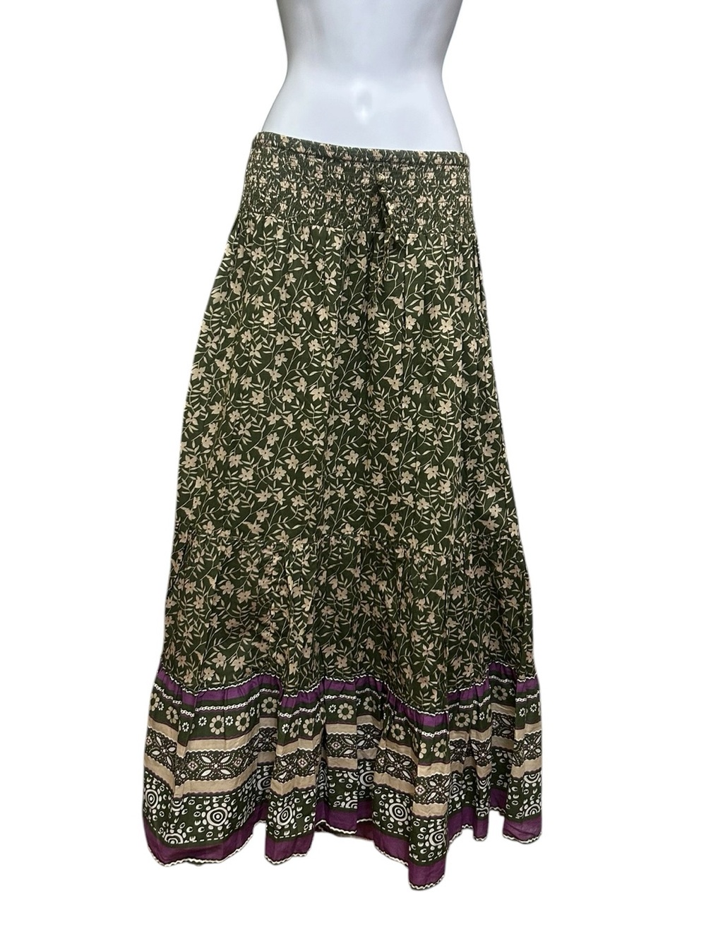 MXM Green Purple Floral Midi Broom Cotton Skirt Plus Size 22